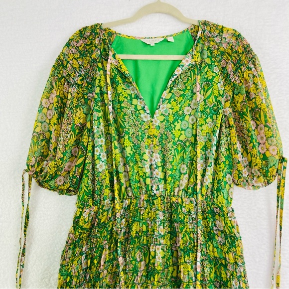 TED BAKER green floral tie London Ursille Midi Dress. Size 4/Large - Picture 2 of 16